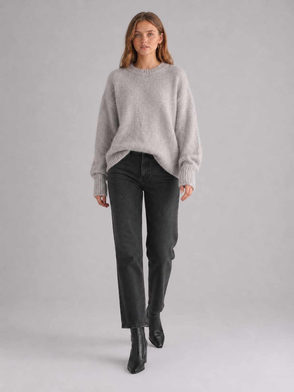 Women's Oversized Fluffy Crew Neck Knit Jumper