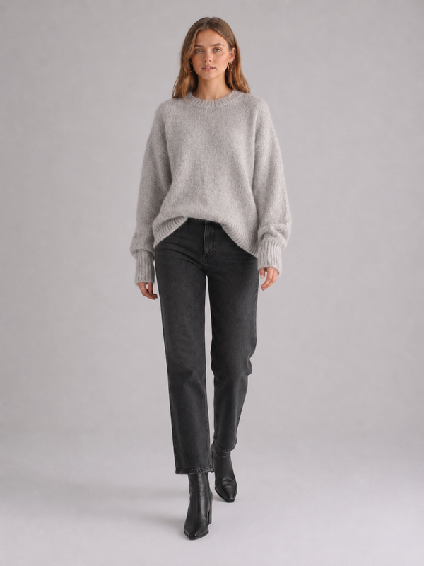 Women's Oversized Fluffy Crew Neck Knit Jumper