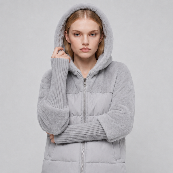 Women's Grey Hooded Winter Puffer Jacket