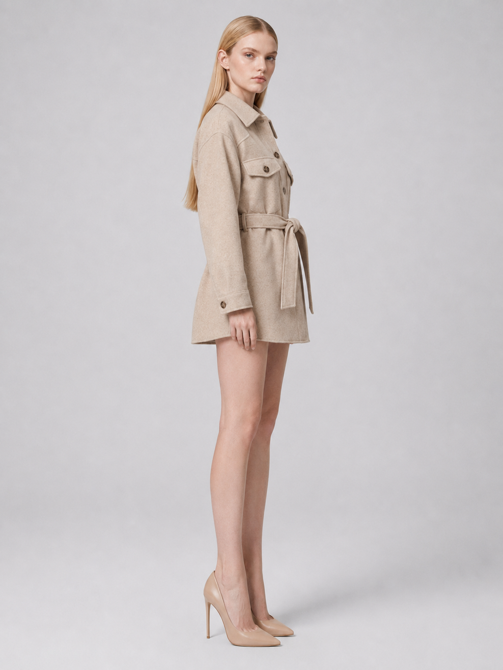 Women's Sand Belted Shirt Jacket