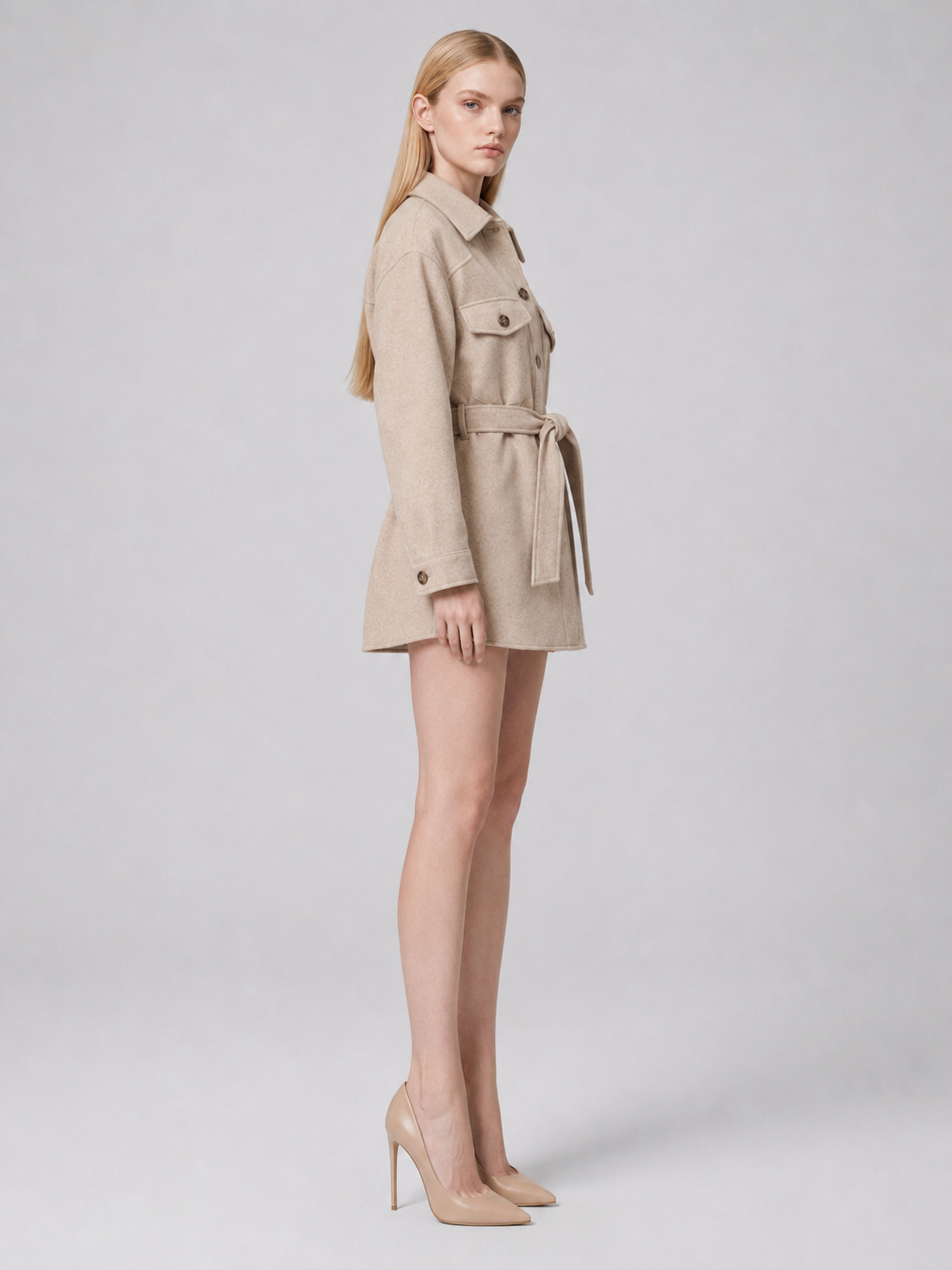 Women's Sand Belted Shirt Jacket