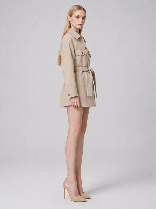 Women's Sand Belted Shirt Jacket