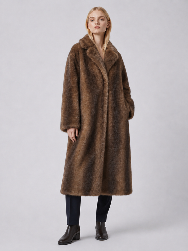 Women's Oversized Brown Faux Fur Coat