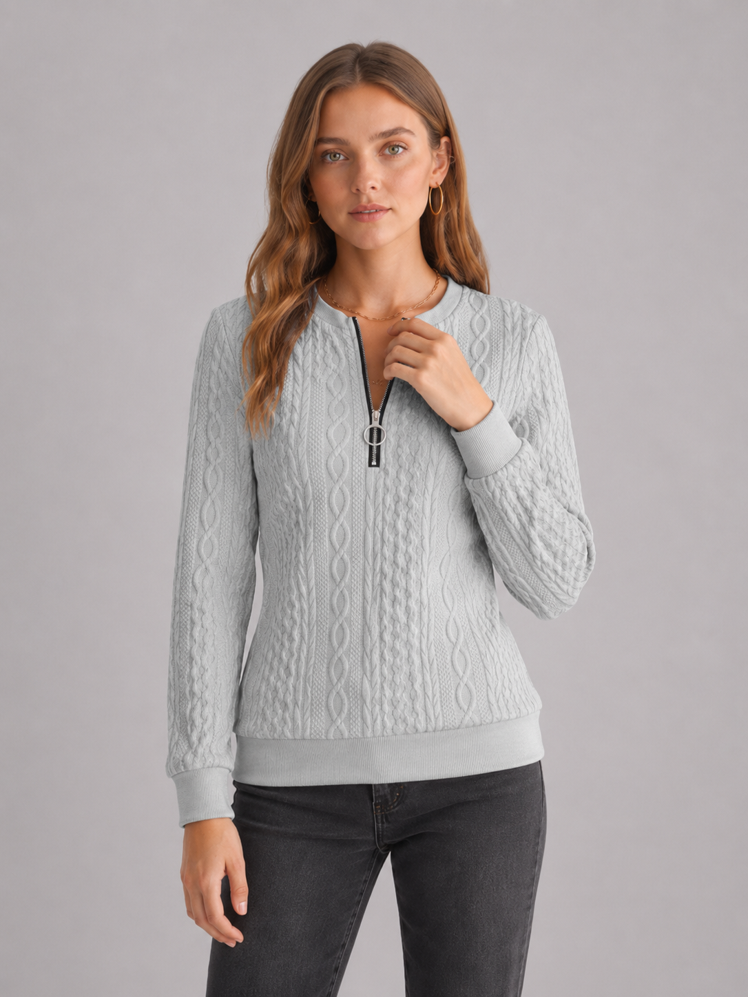 Women's Cable Knit Half-Zip Jumper
