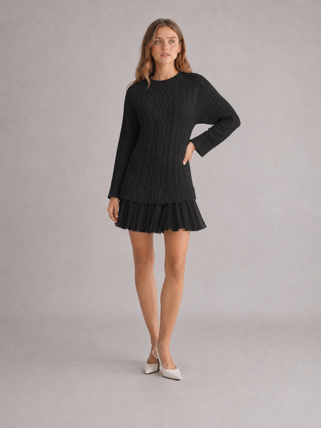 Women's Cable Knit Pleated Mini Dress