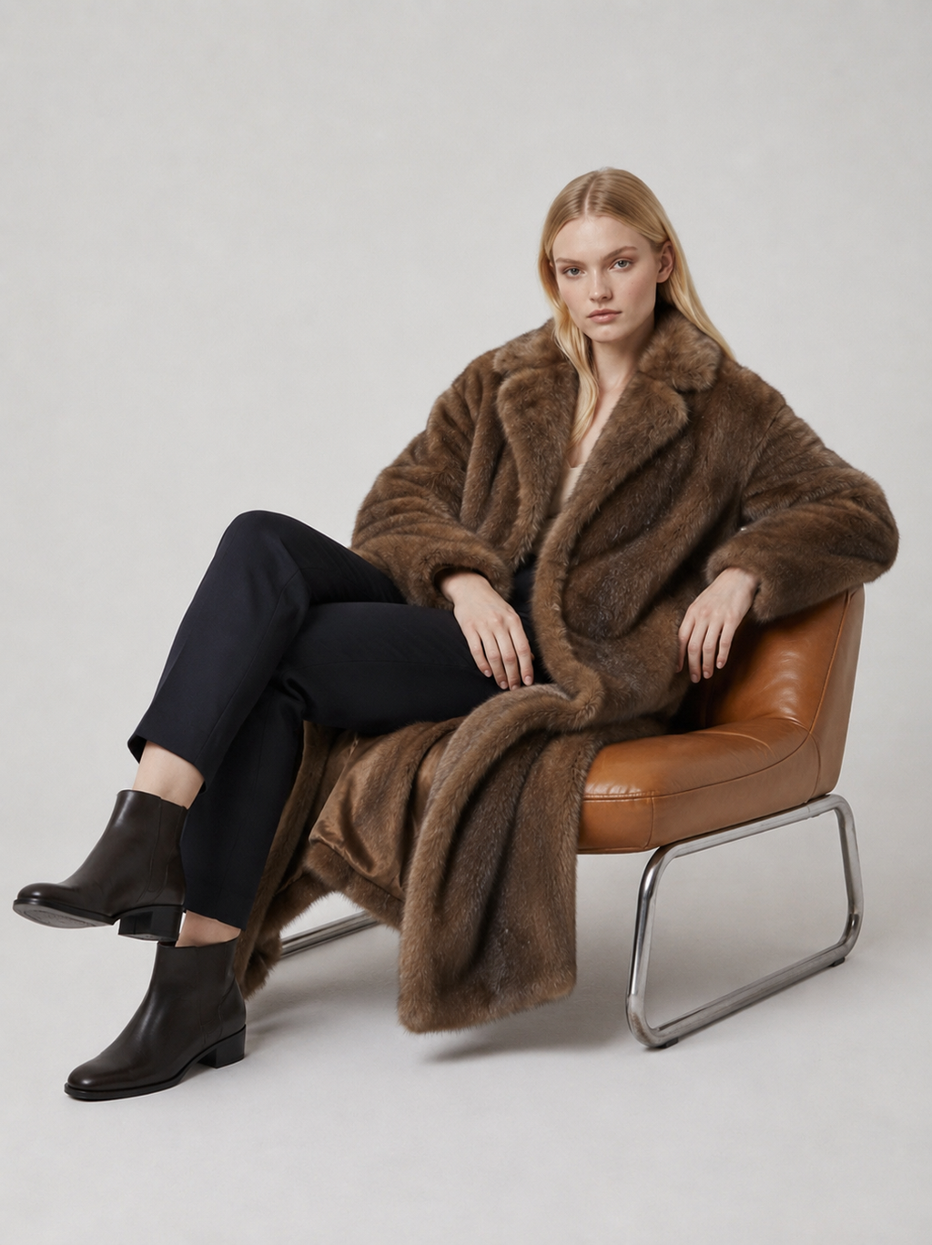 Women's Oversized Brown Faux Fur Coat