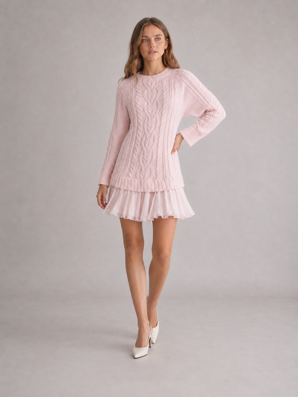 Women's Cable Knit Pleated Mini Dress