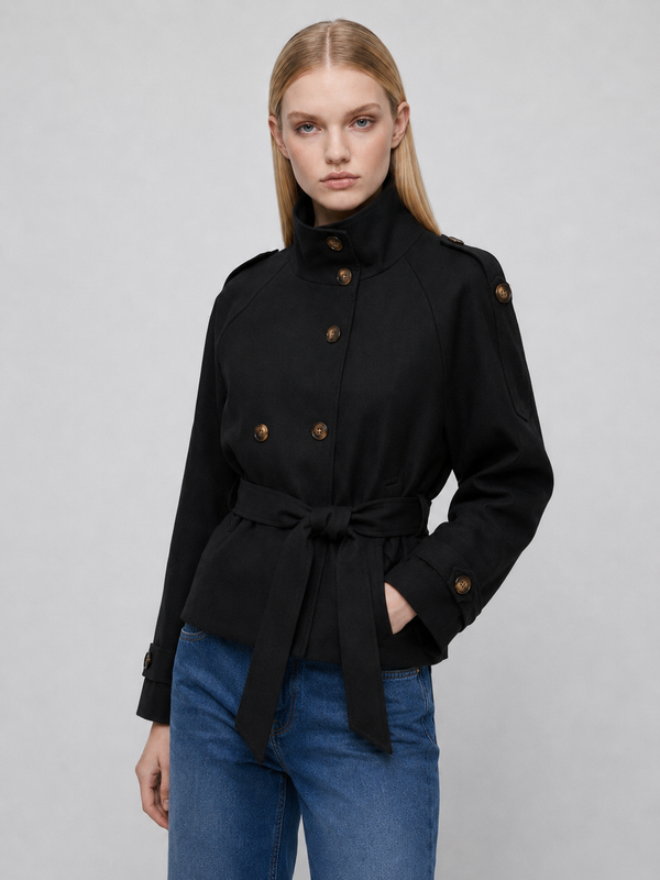Women's Cropped Belted Double-Breasted Trench Coat