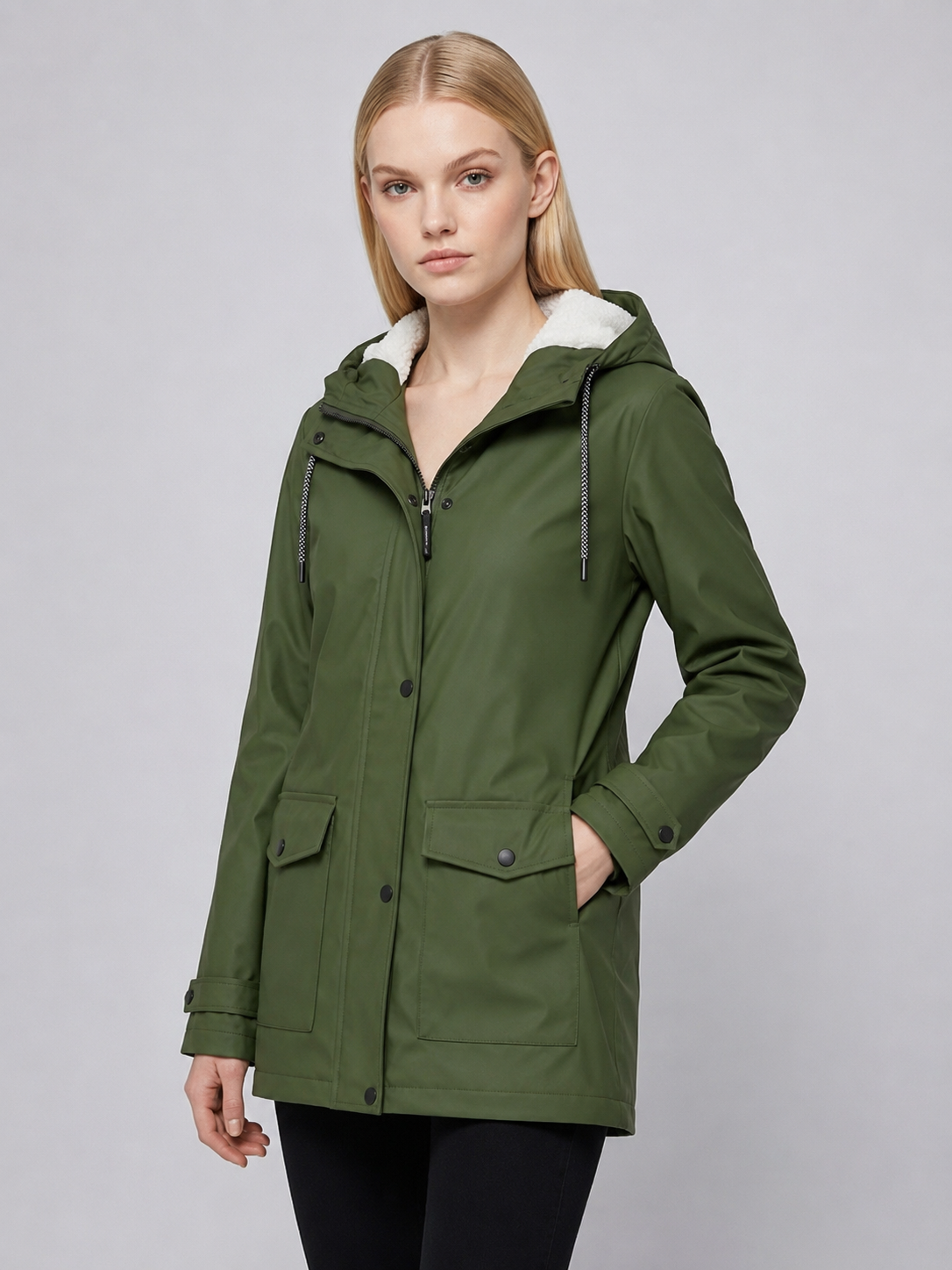 Women's Fleece-Lined Hooded Rain Jacket