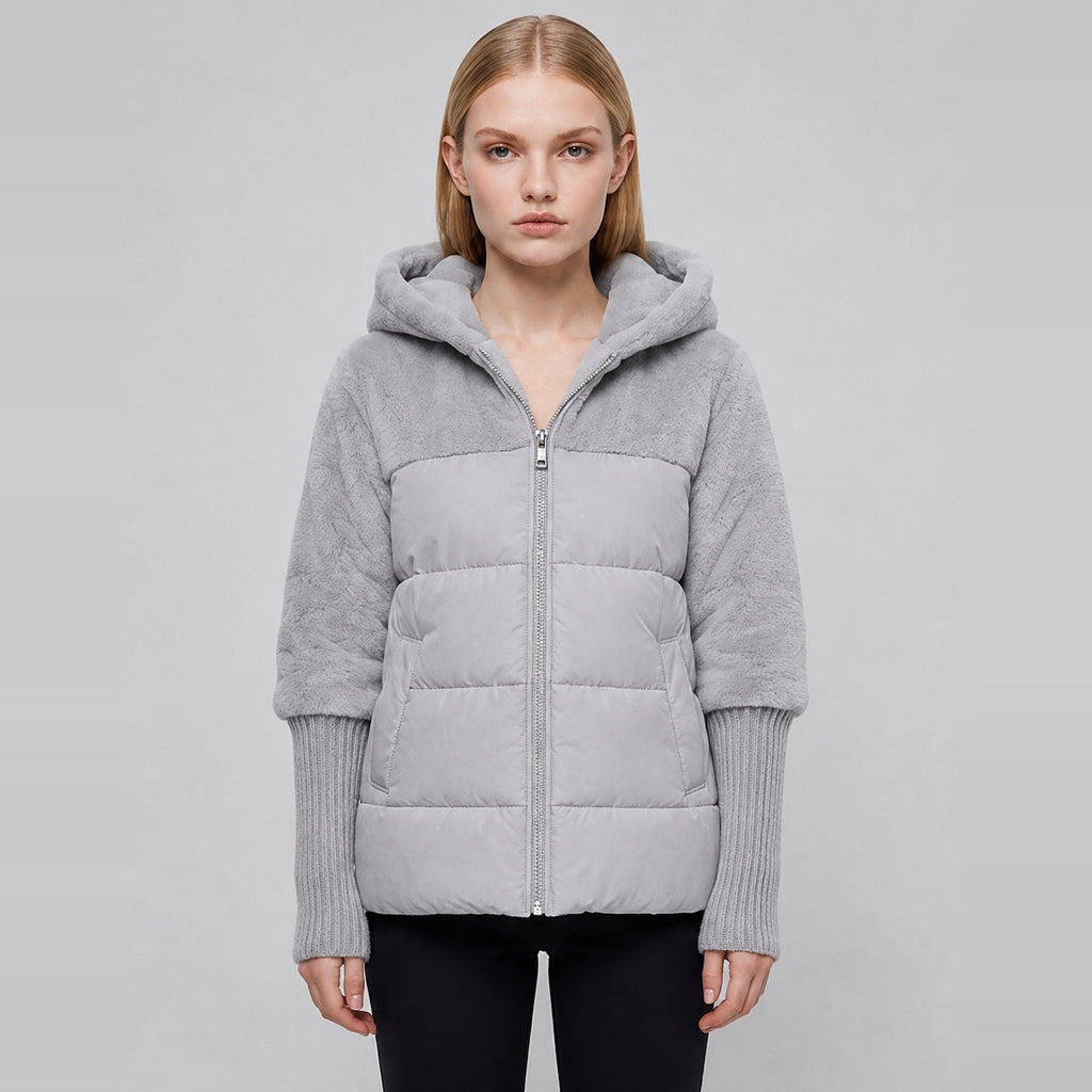 Women's Grey Hooded Winter Puffer Jacket