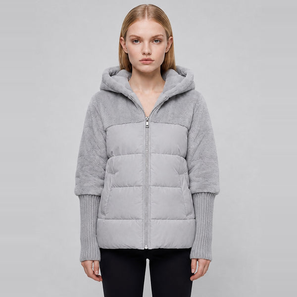 Women's Grey Hooded Winter Puffer Jacket