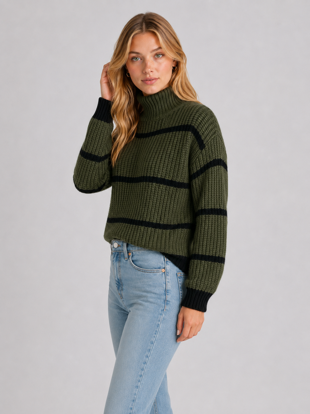 Women's Striped Mock-Neck Knit Jumper