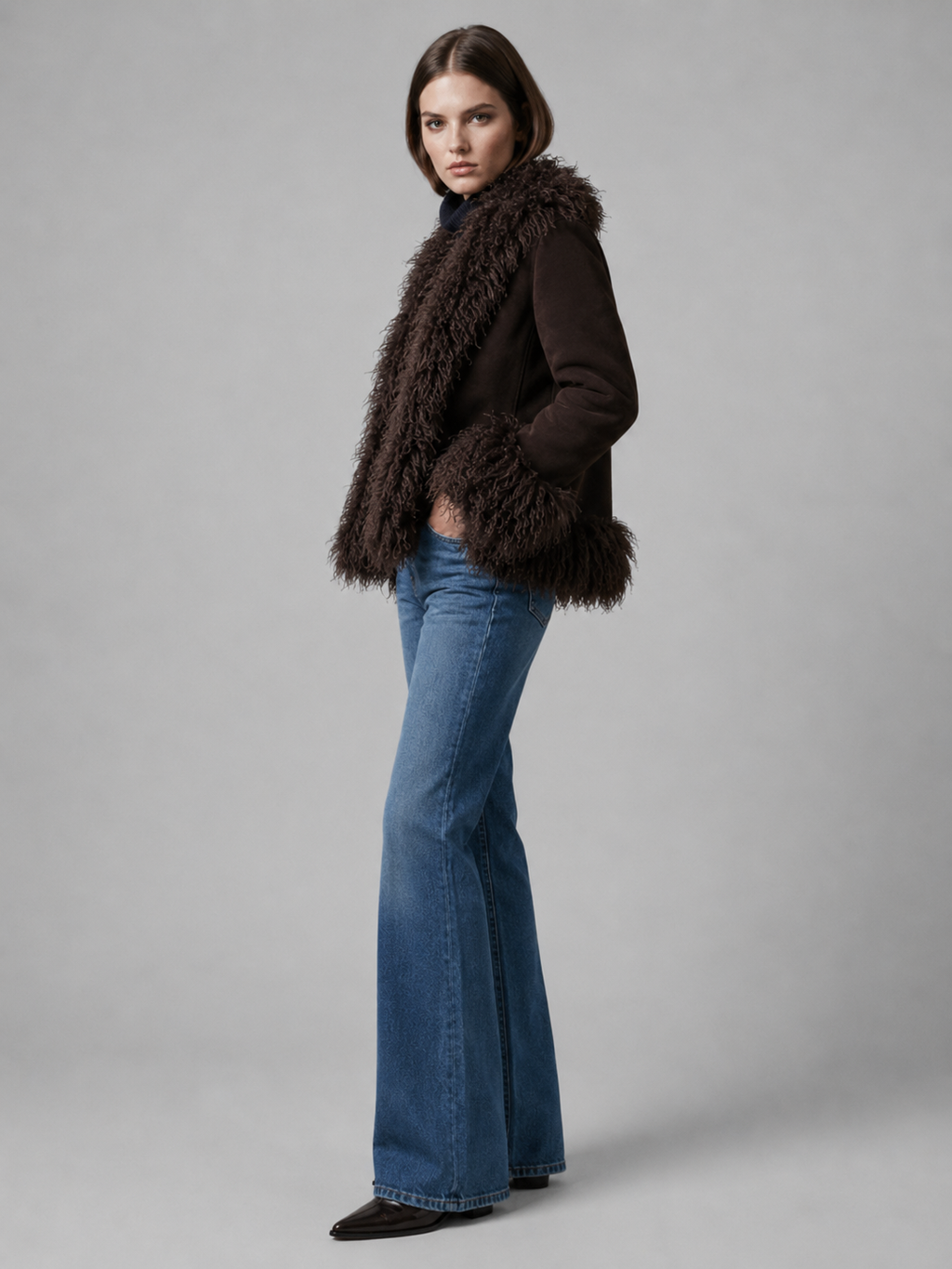 Women's Faux Fur Trim Suede Coat