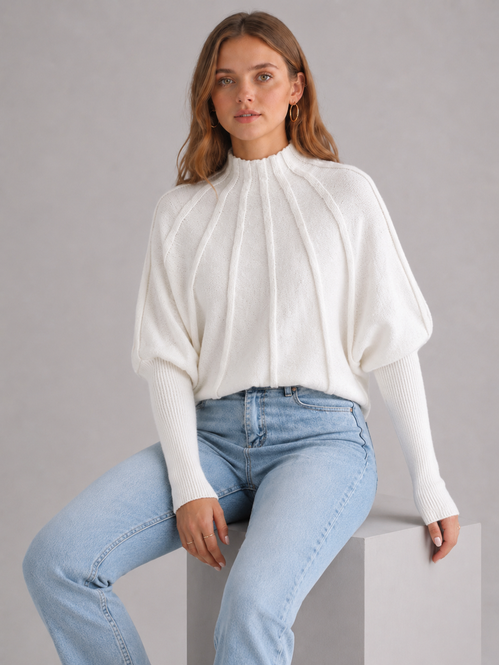 Women's Sunburst Mock Neck Knit Jumper