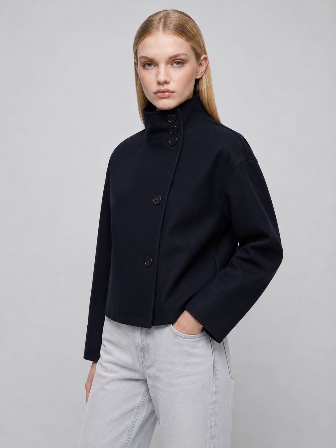 Women's Cropped Boxy Funnel-Neck Jacket