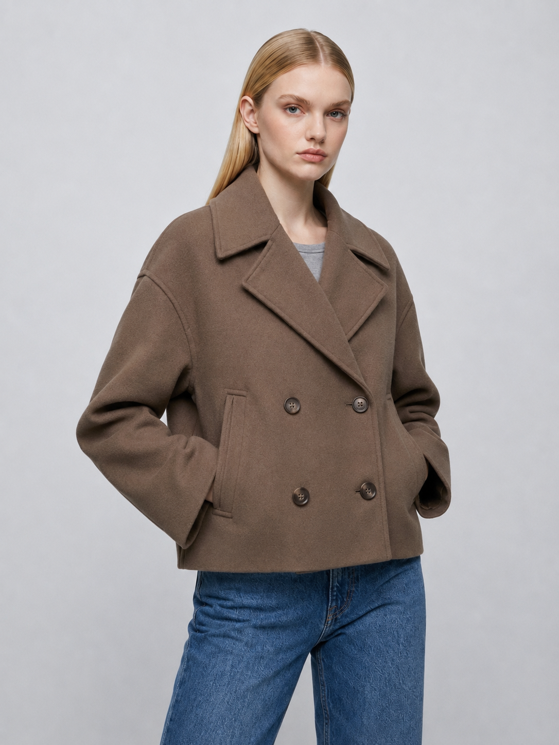 Women's Cropped Winter Wool Peacoat
