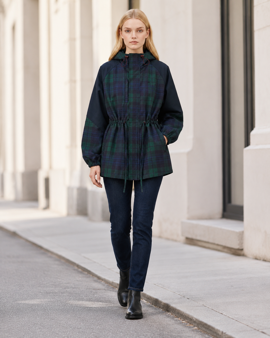 Women's Relaxed Plaid Hooded Jacket