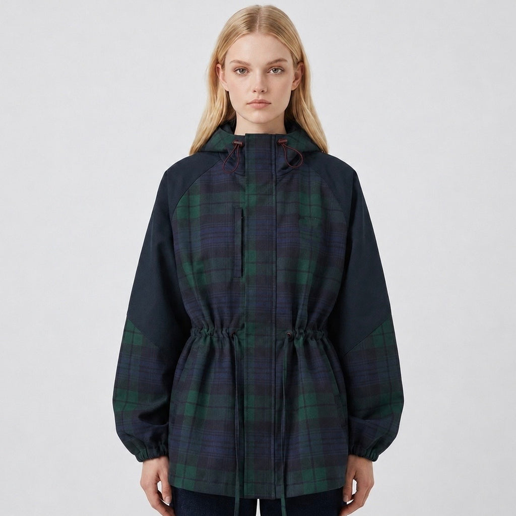 Women's Relaxed Plaid Hooded Jacket