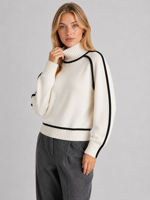 Women's Turtleneck Contrast-Trim Knit Jumper