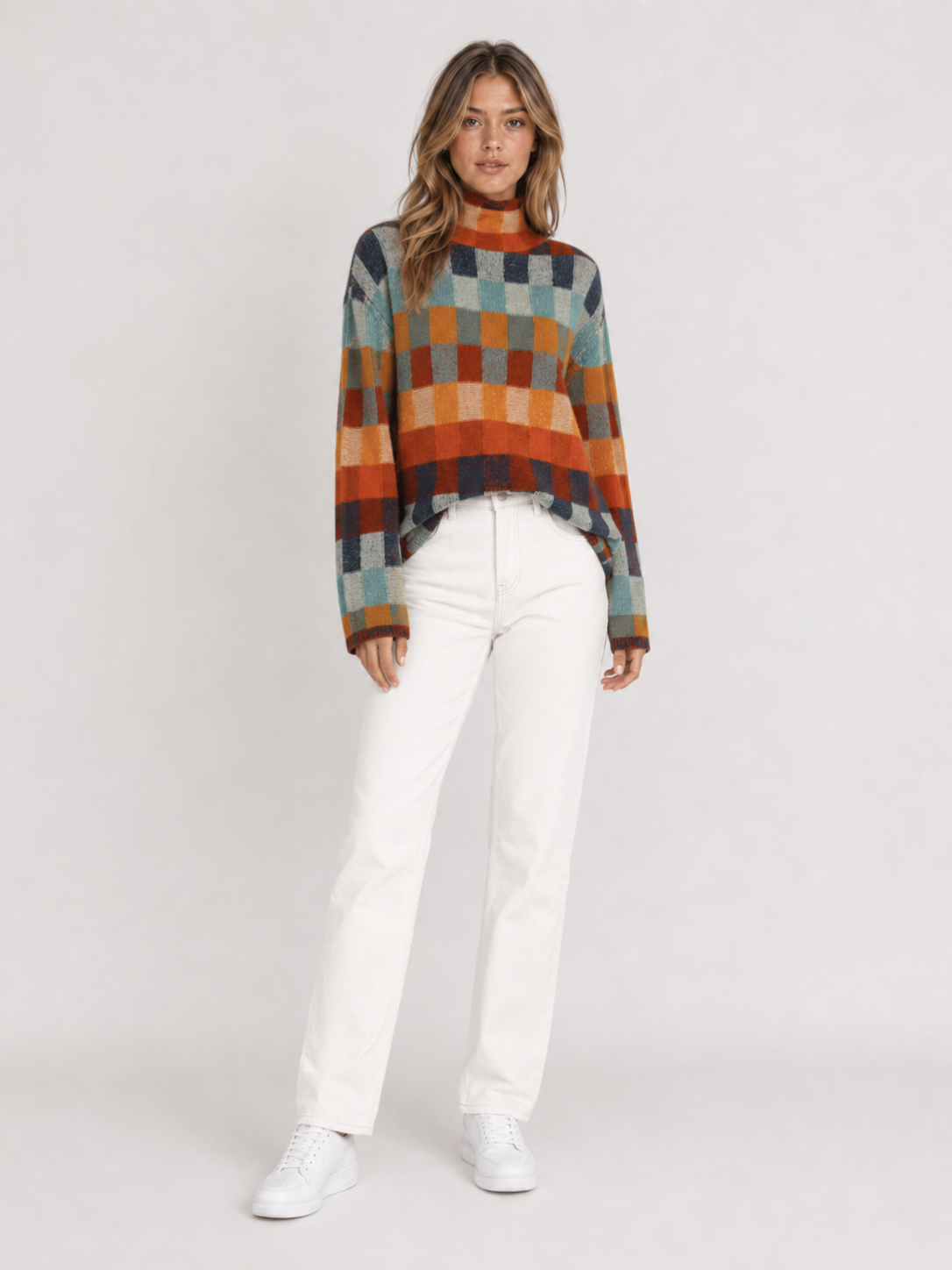Women's Multicolour Check Knit Jumper