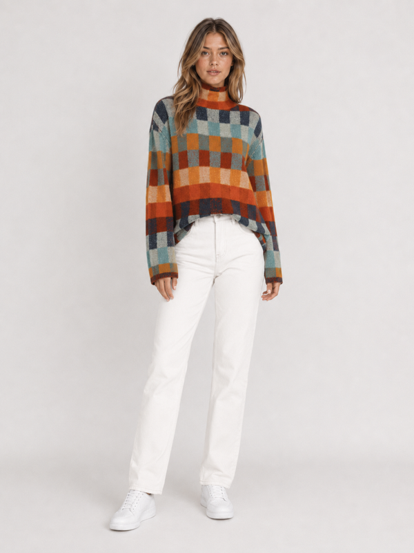 Women's Multicolour Check Knit Jumper