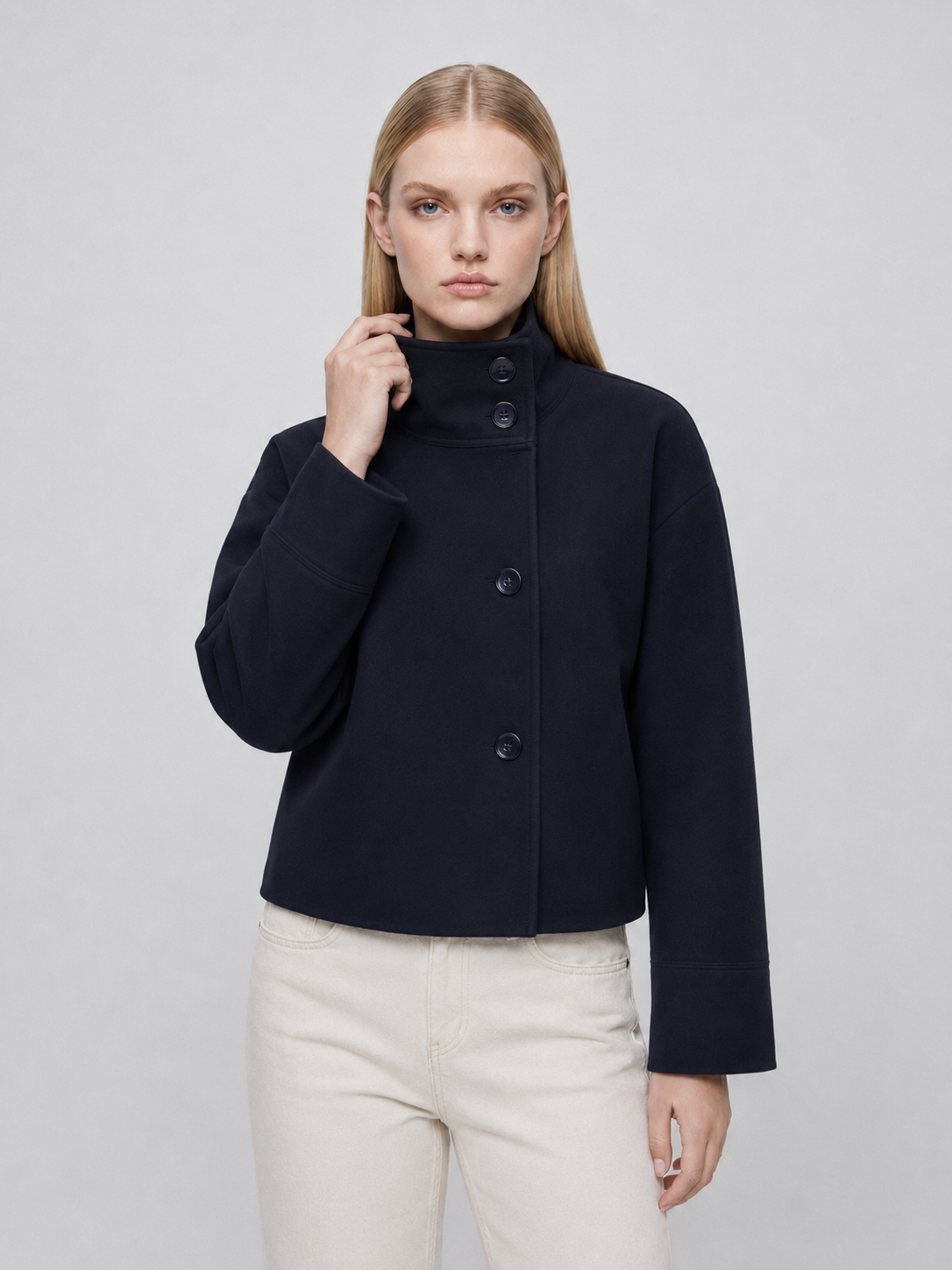 Women's Cropped Boxy Funnel-Neck Jacket