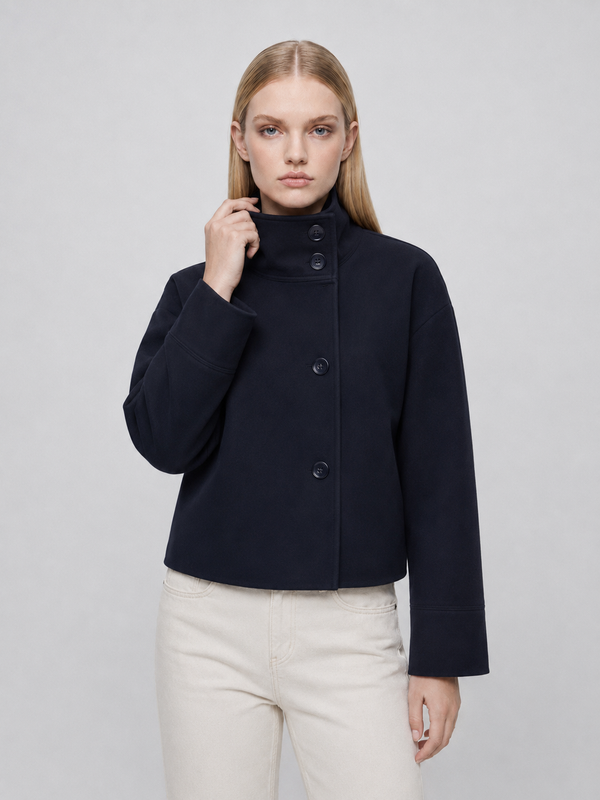 Women's Cropped Boxy Funnel-Neck Jacket