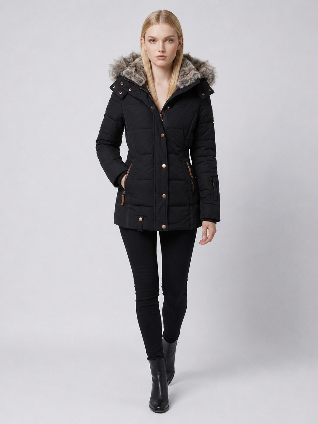Women's Fur-Trim Hooded Puffer Jacket