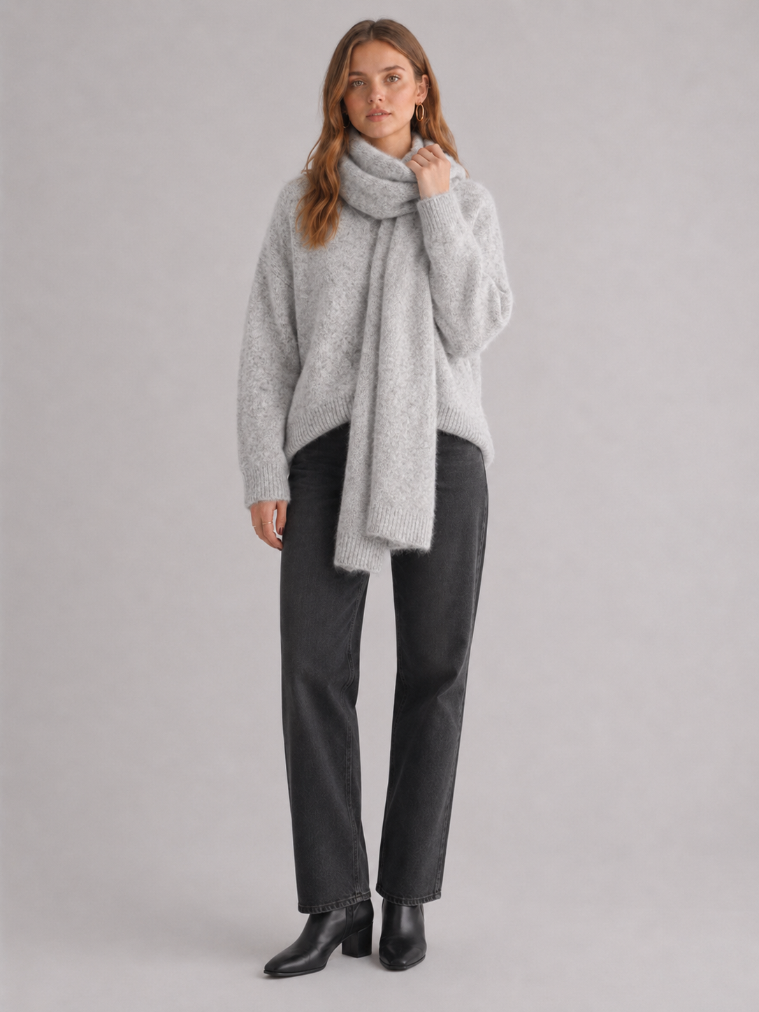 Women's Fluffy Knit Jumper & Scarf Set