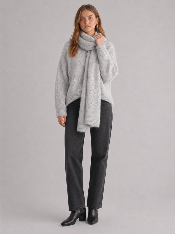 Women's Fluffy Knit Jumper & Scarf Set
