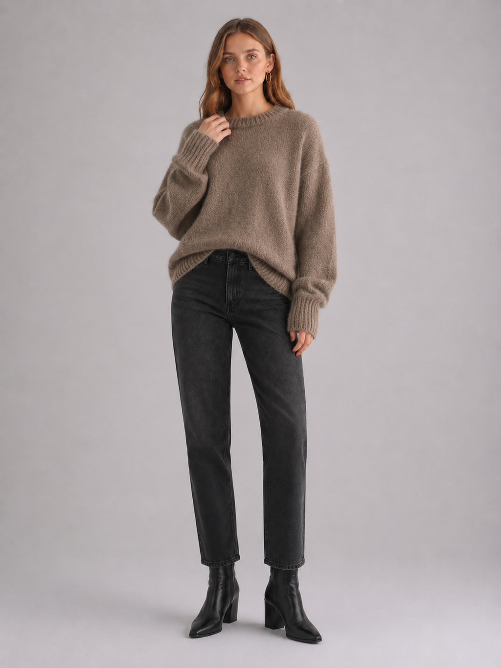 Women's Oversized Fluffy Crew Neck Knit Jumper