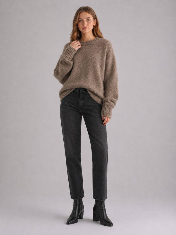 Women's Oversized Fluffy Crew Neck Knit Jumper
