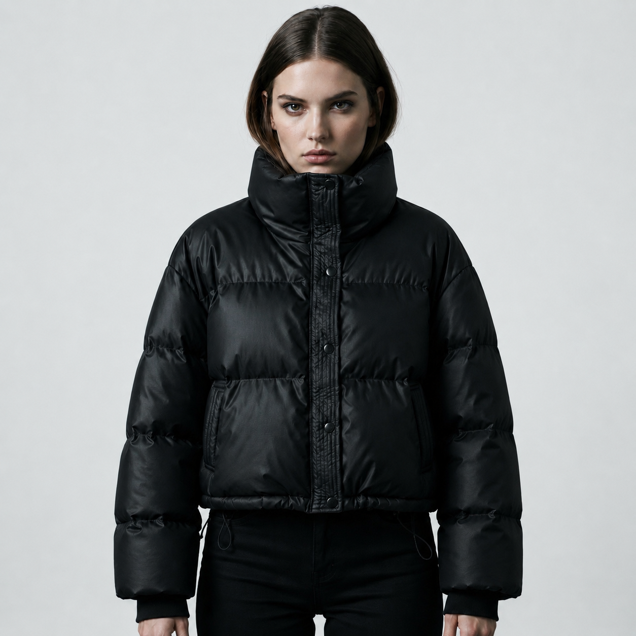 Women's Cropped Funnel-Neck Winter Puffer Jacket Main image