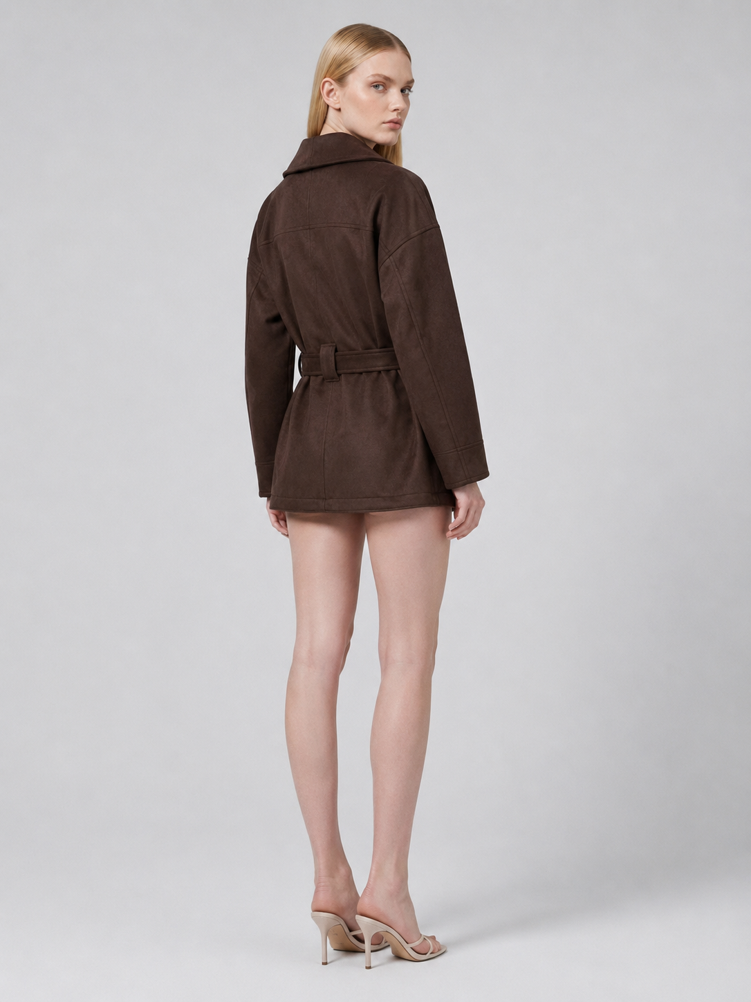 Women's Brown Belted Faux Suede Jacket