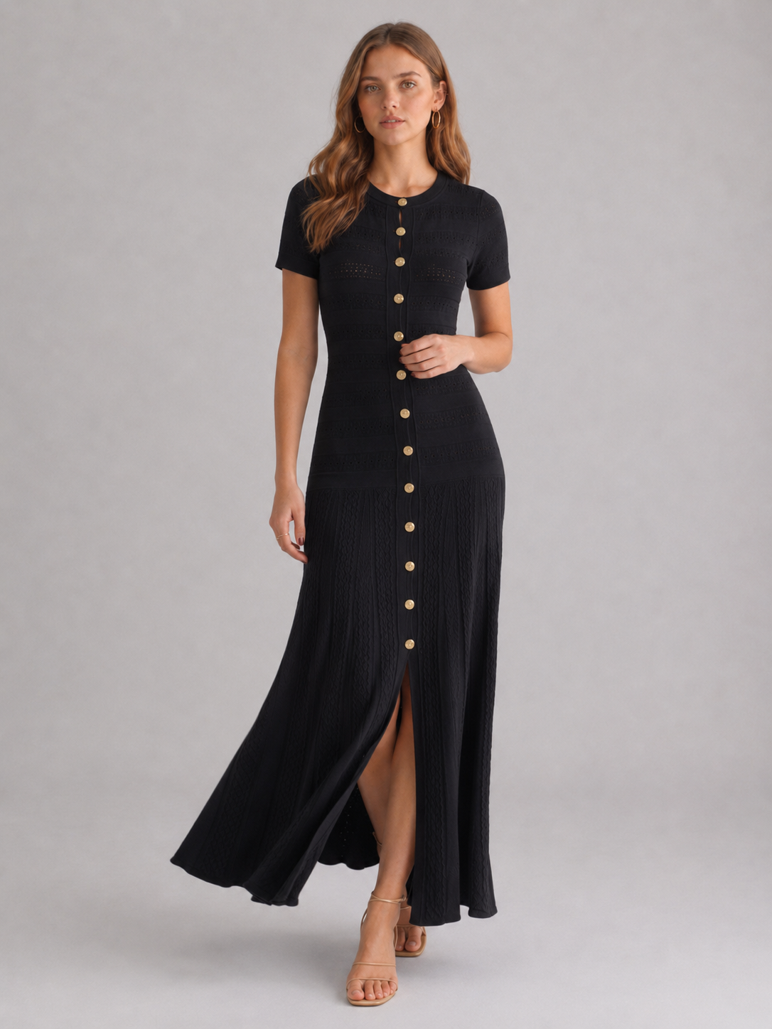 Women's Button-Front Knit Maxi Dress