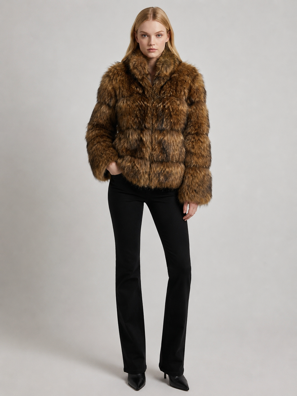 Women's Cropped Shaggy Faux Fur Jacket