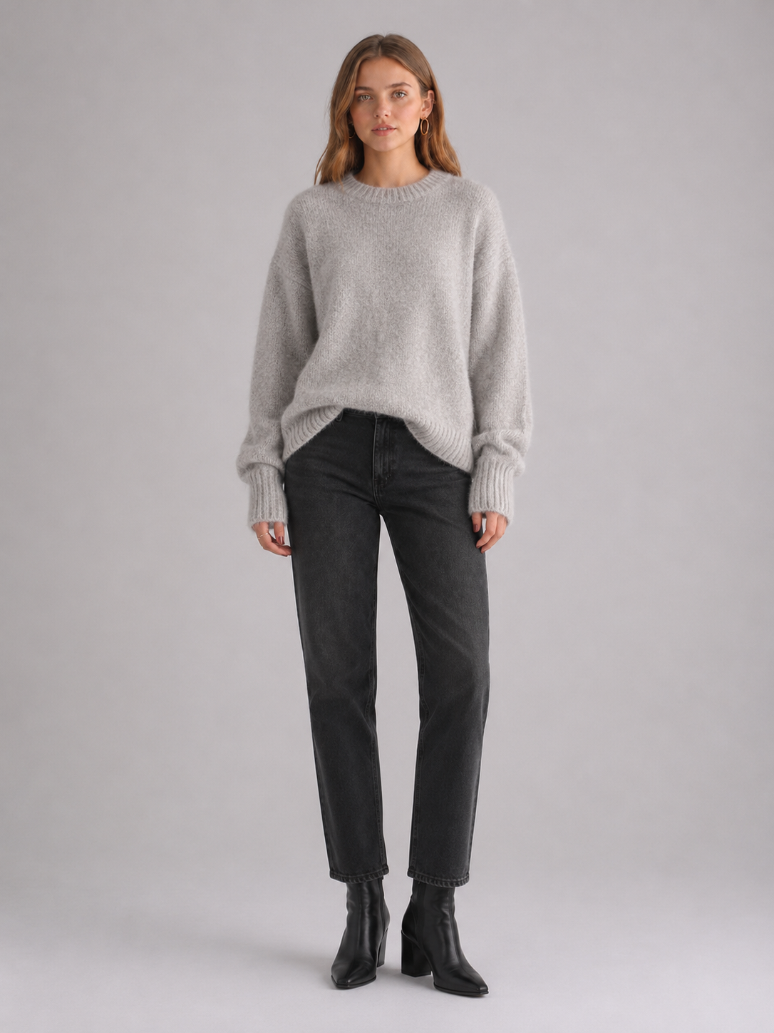 Women's Oversized Fluffy Crew Neck Knit Jumper