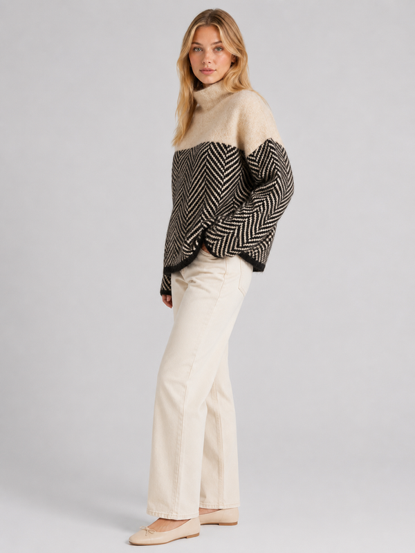 Women's Chevron Funnel-Neck Knit Jumper