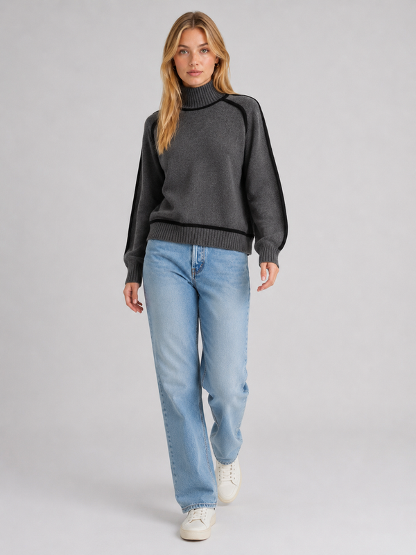 Women's Turtleneck Contrast-Trim Knit Jumper