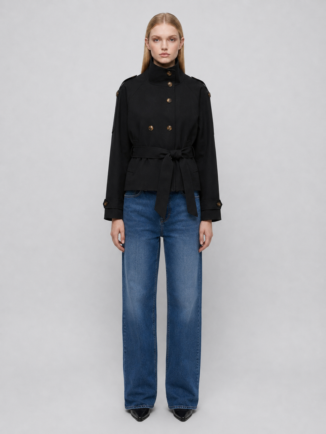 Women's Cropped Belted Double-Breasted Trench Coat