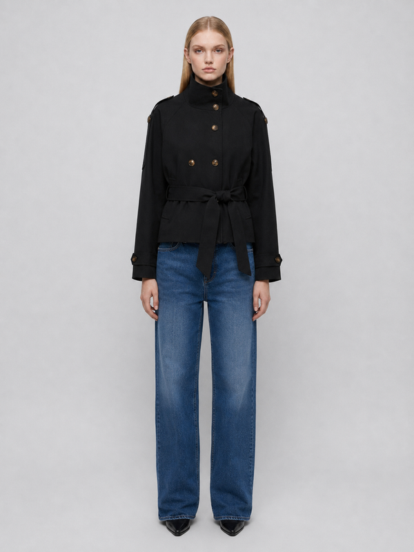 Women's Cropped Belted Double-Breasted Trench Coat