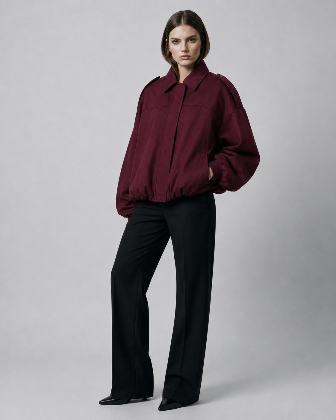 Women's Oversized Faux Suede Bomber Jacket