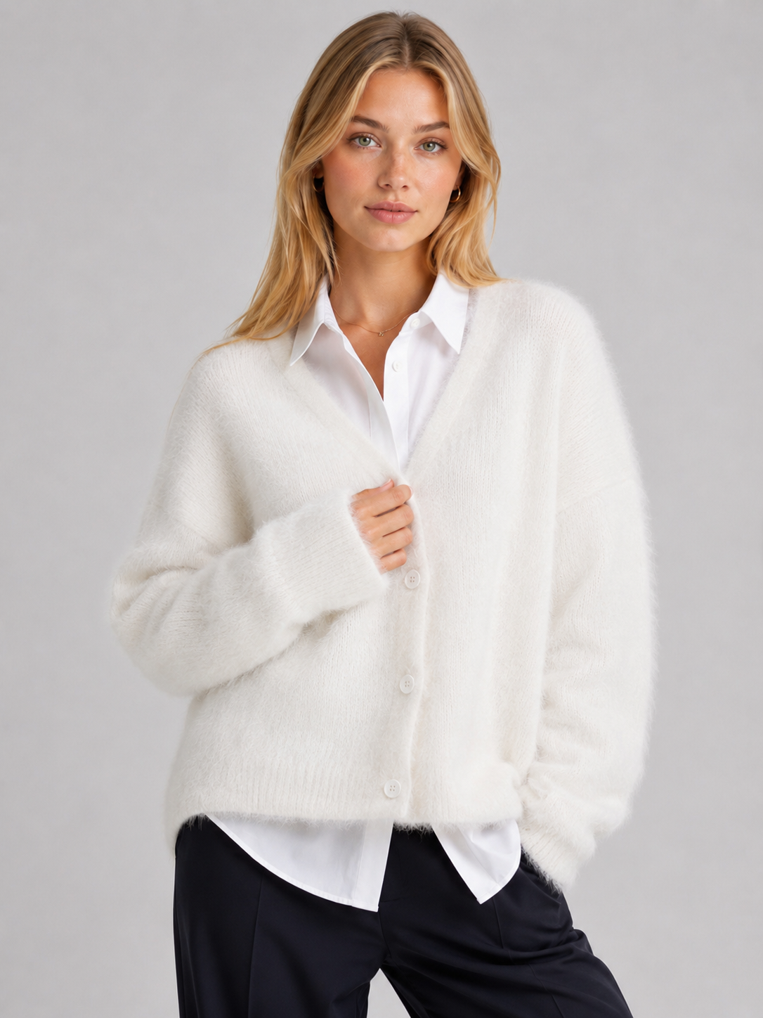 Women's Fluffy V-Neck Cardigan