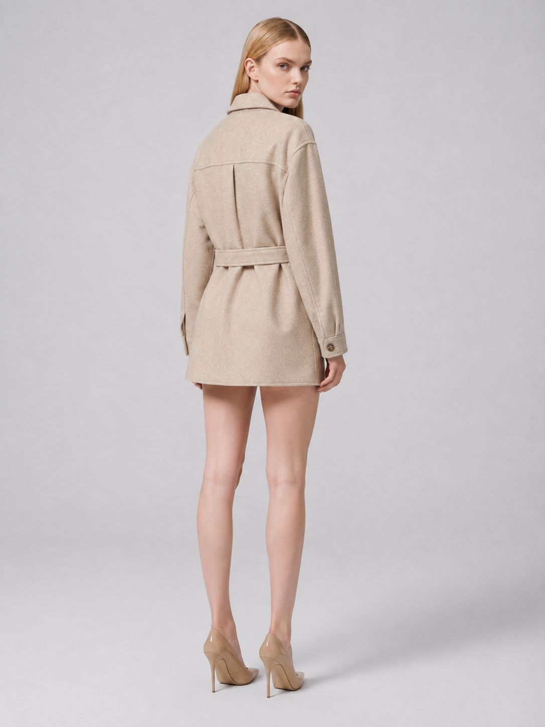 Women's Sand Belted Shirt Jacket