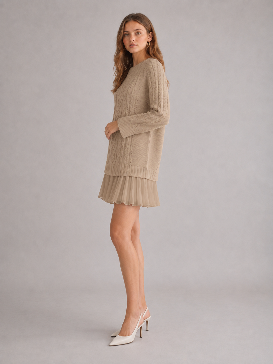 Women's Cable Knit Pleated Mini Dress