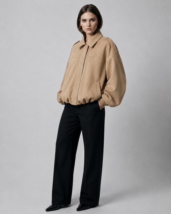 Women's Oversized Faux Suede Bomber Jacket