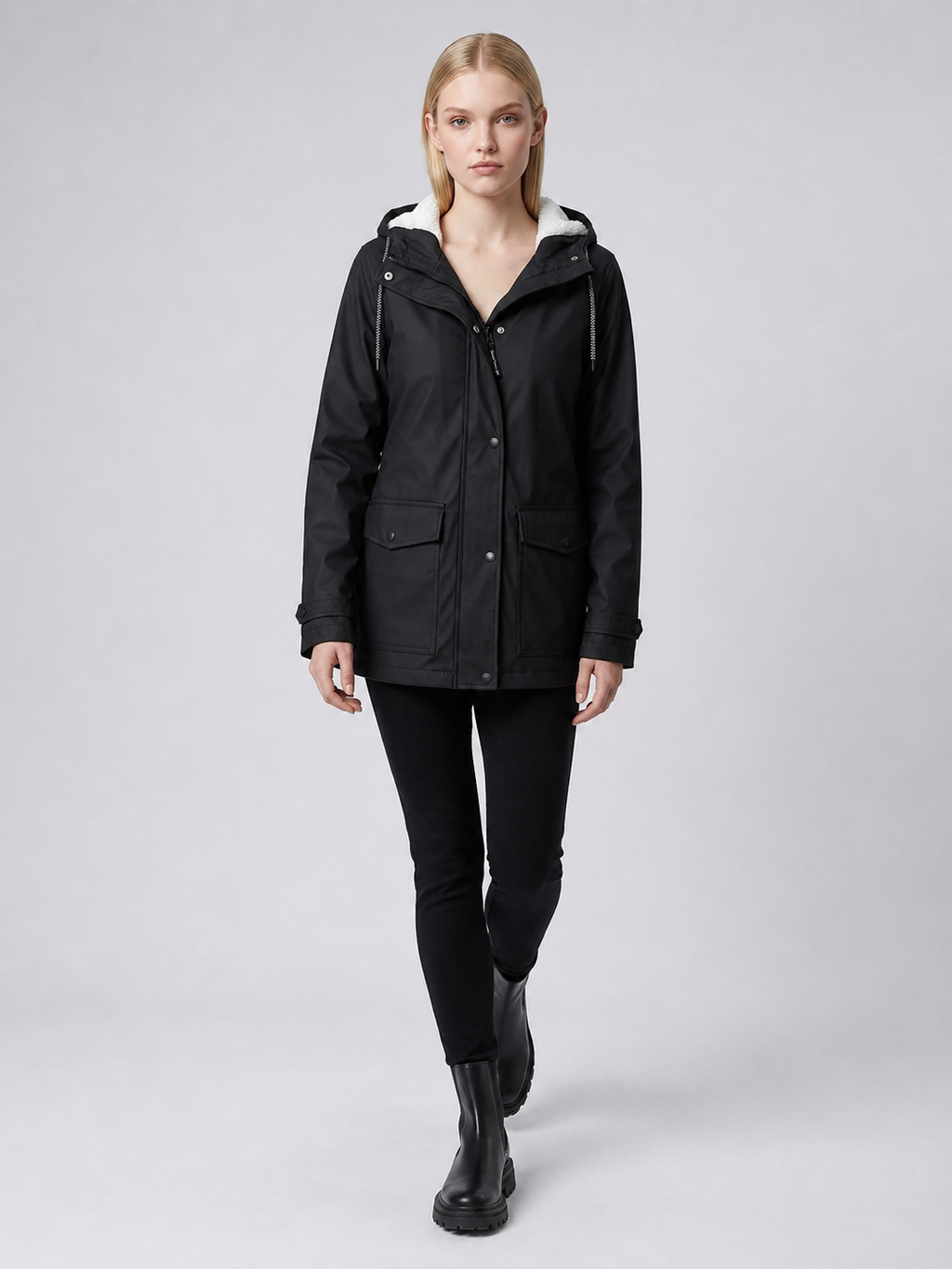 Women's Fleece-Lined Hooded Rain Jacket