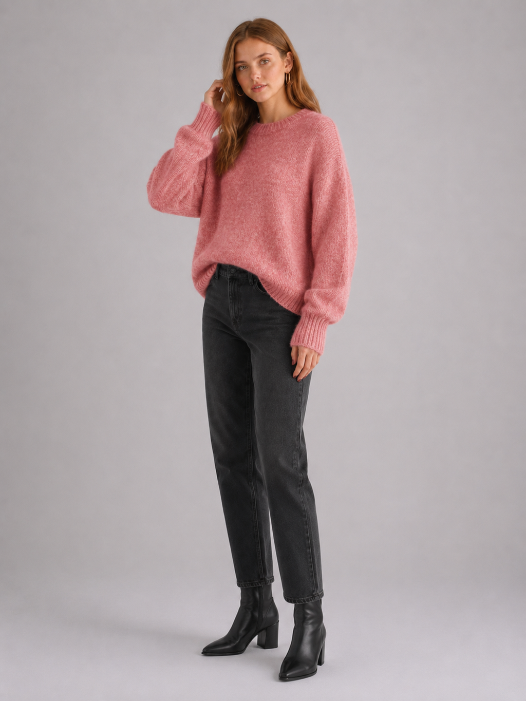 Women's Oversized Fluffy Crew Neck Knit Jumper