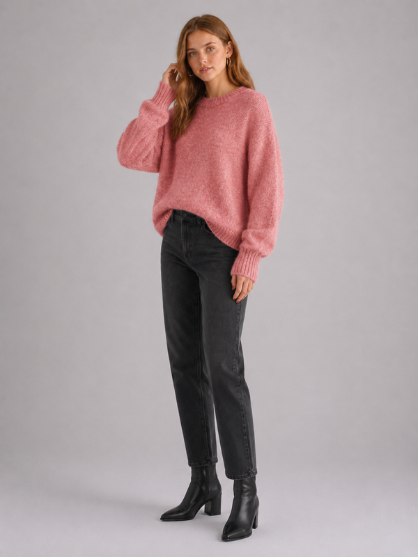 Women's Oversized Fluffy Crew Neck Knit Jumper
