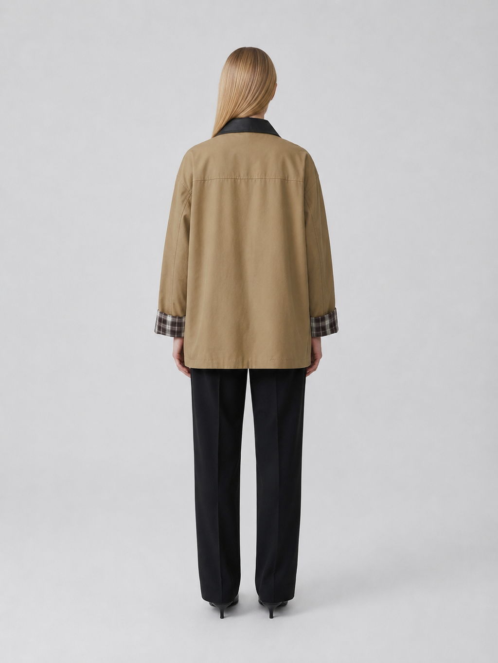Women's Khaki Contrast Collar Button-Up Jacket